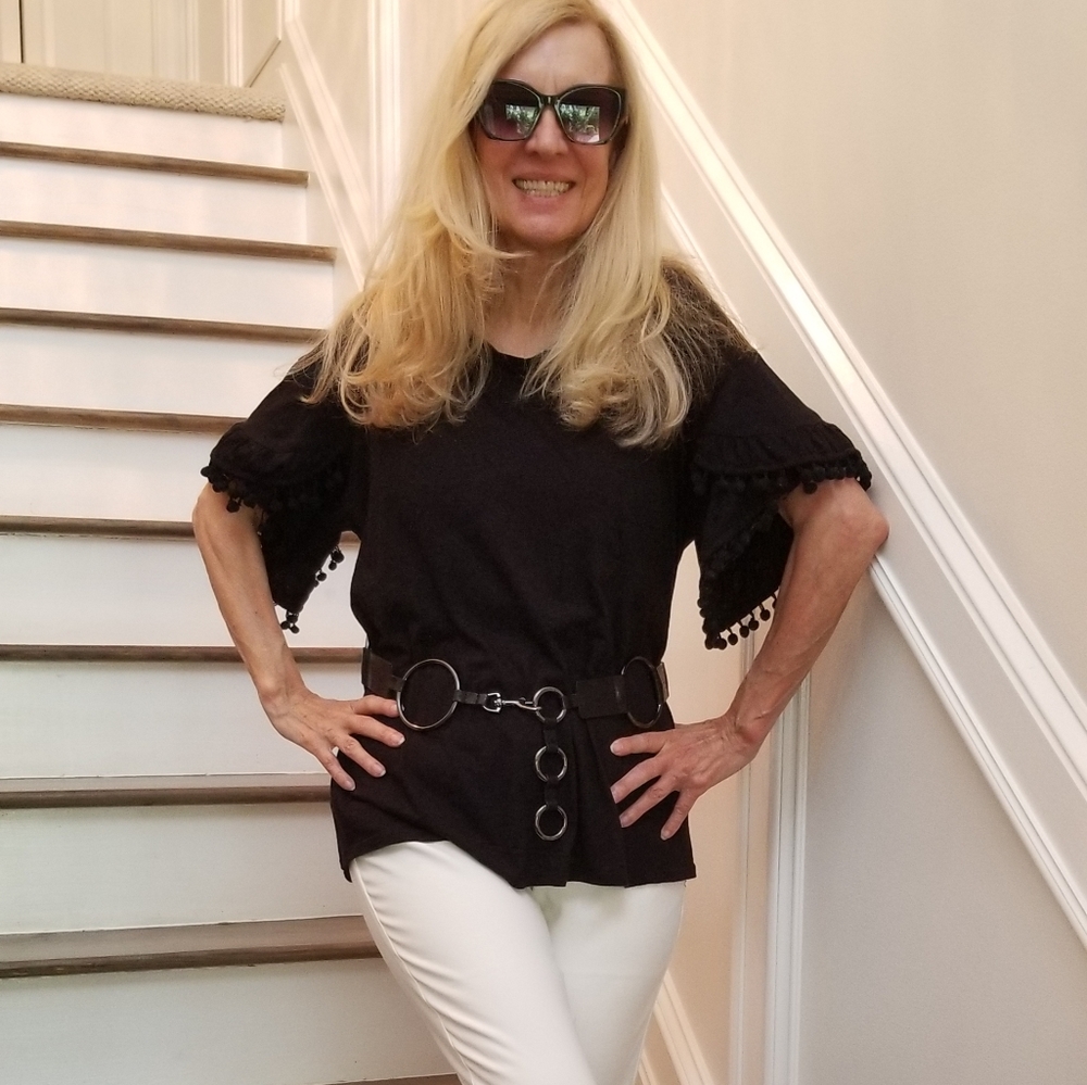 Allison Joy, Ex Condition & Cleaned Oversized Pom Pom Ruffle Tee, S, $23